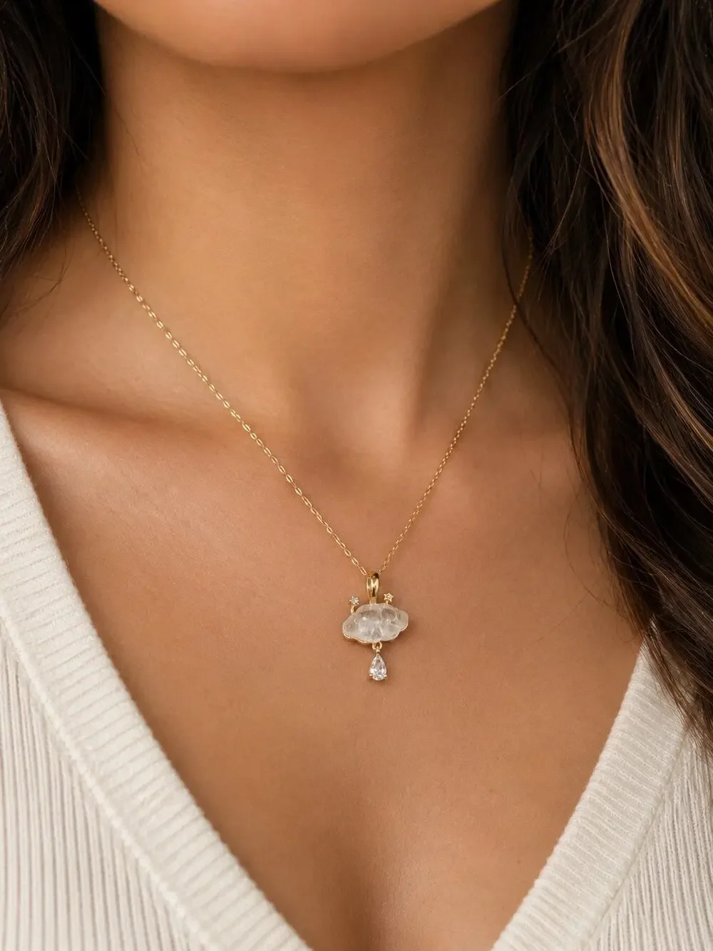 Natural Stone Celestial Pendant | Gold Tone Stainless Steel | Star & CZ Charm